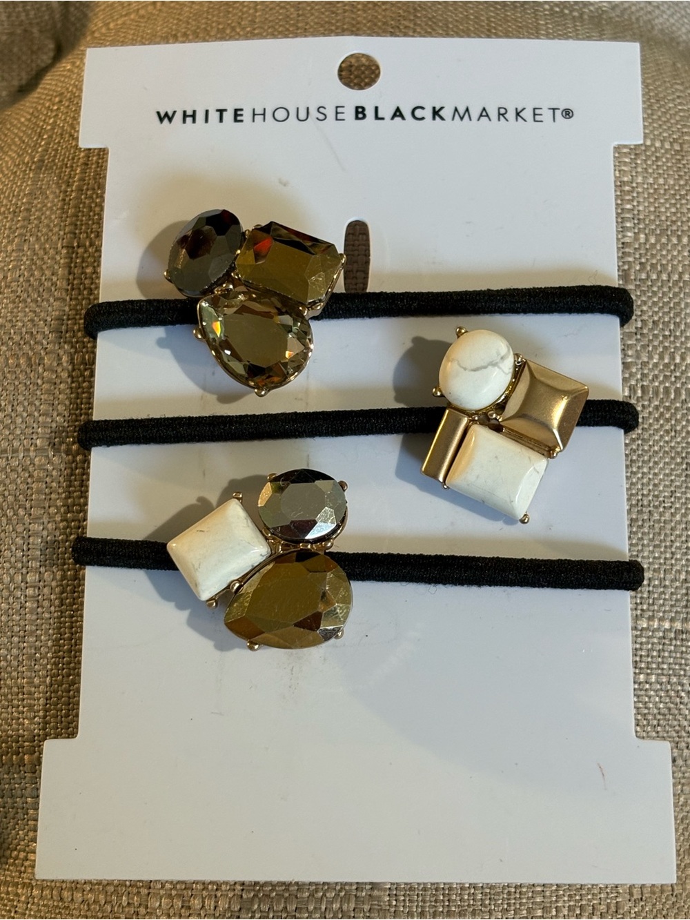 White House Black Market Gem Hair Tie Set Gold Ivory Black Hair Bands